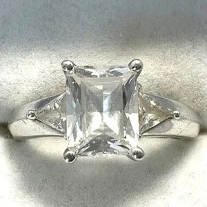 Emerald Cut 3 Stone CZ Past Present Future Sterling Ring